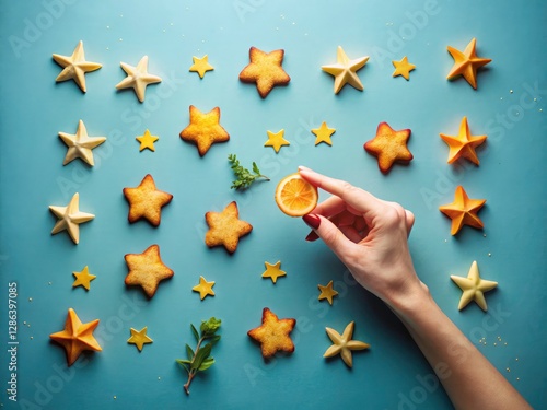 Celestial Food Photography: One-Line Star Drawing, Fingers Touching Stars, Galactic Gourmet photo