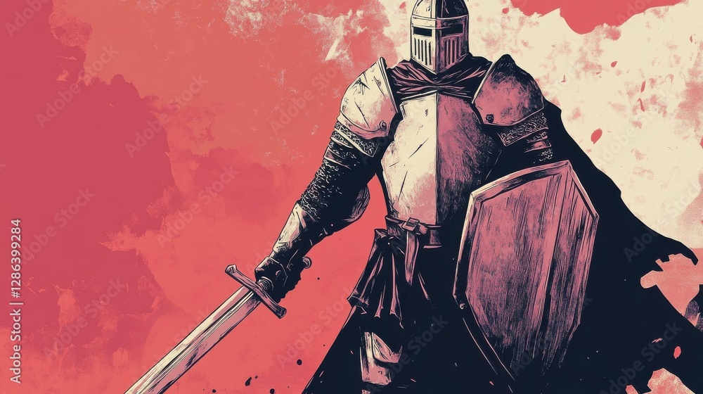 Obraz premium A Knight Wearing Armor and Holding a Sword and Shield