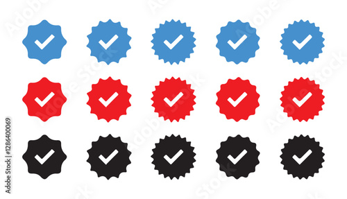 verification check mark. approved icon. Social media and Profile Verified badge icon. Red, Blue, Green, Black, verification check mark. approved icon. Vector illustration eps 10 