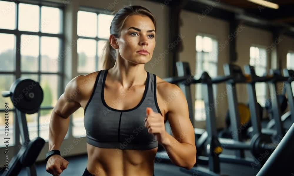 young woman exercising in gym young woman exercising in gym