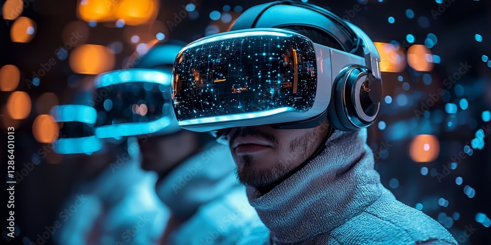 Gamers Immersed in a Fantastical World with Advanced VR Headsets Gamers Immersed in a Fantastical World with Advanced VR Headsets