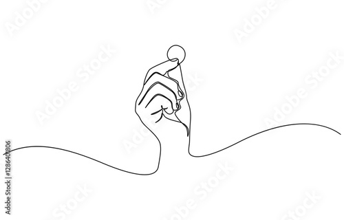 Hand holds coin continuous one line drawing art savings and investment money concept, One continuous line drawing of a hand holding a coin financial business single line vector illustration.