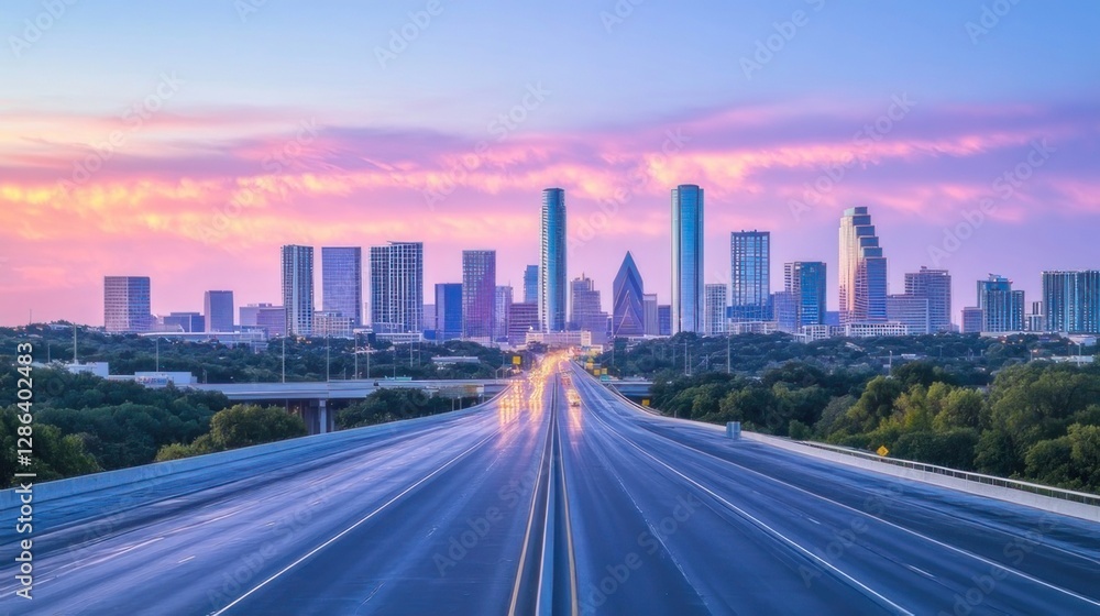 Fototapeta premium Austin Texas Skyline Sunrise Highway