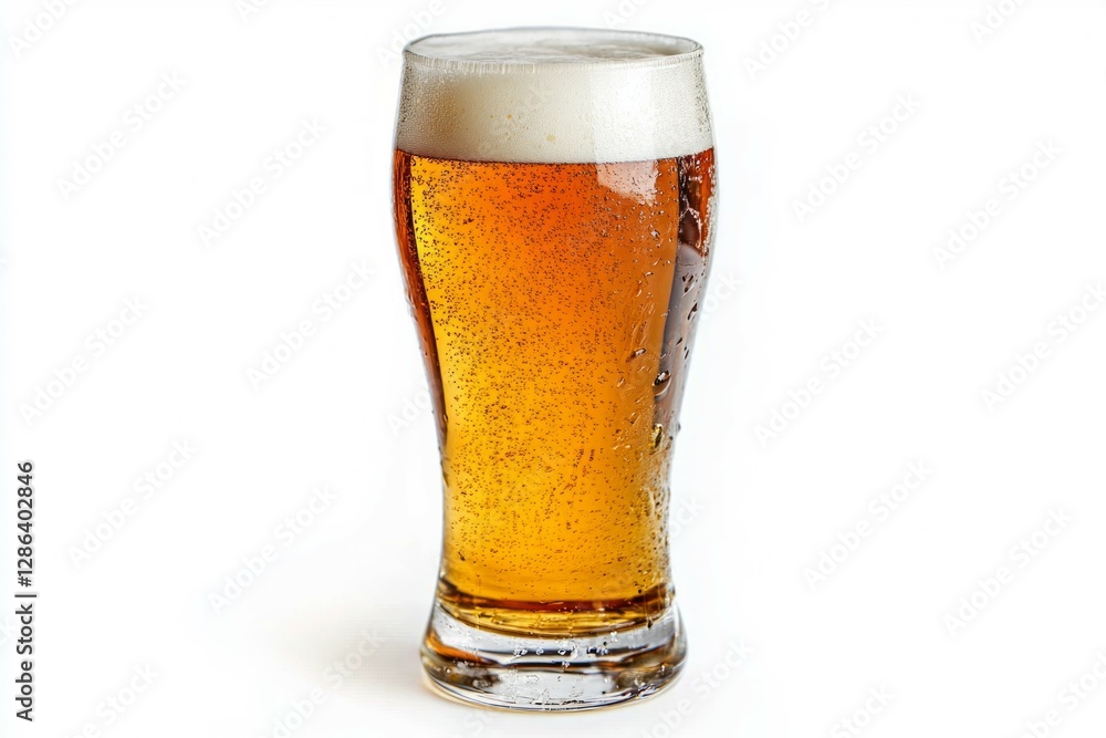 Close-up of foamy beer glass in warm sunlight. AI image Close-up of foamy beer glass in warm sunlight. AI image