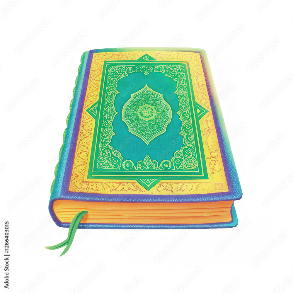 beautifully designed Quran with intricate patterns and vibrant colors, isolated on white background beautifully designed Quran with intricate patterns and vibrant colors, isolated on white background
