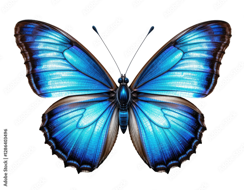 Obraz premium Beautiful Blue Butterfly Isolated on Transparent PNG Background.