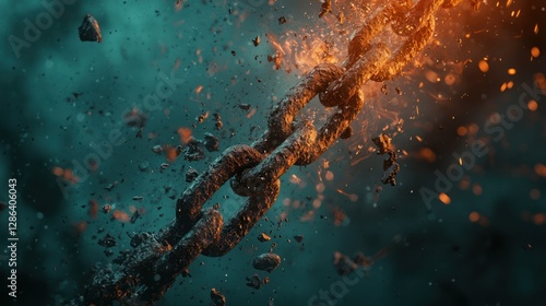 A chain breaking apart in a dramatic, empowering scene.