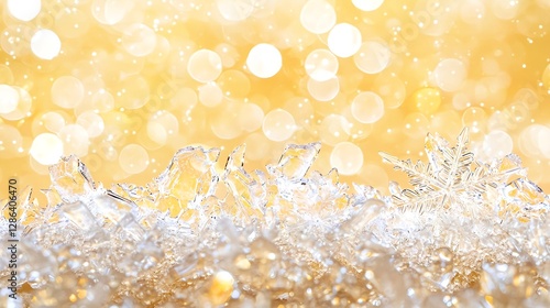 Golden Winter Snowflake Background: Festive Christmas Holiday Sparkle with Copy Space