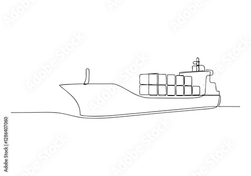 Continuous One Line Cargo Ship | Minimalist Maritime Transport Vector Illustration
