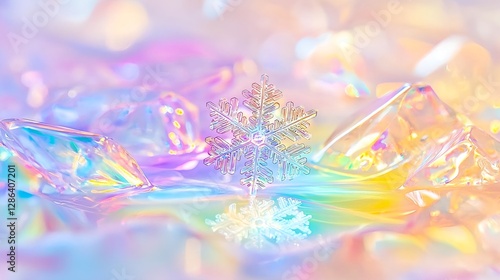 Iridescent Snowflake Abstract Background - Winter Holiday Season Design