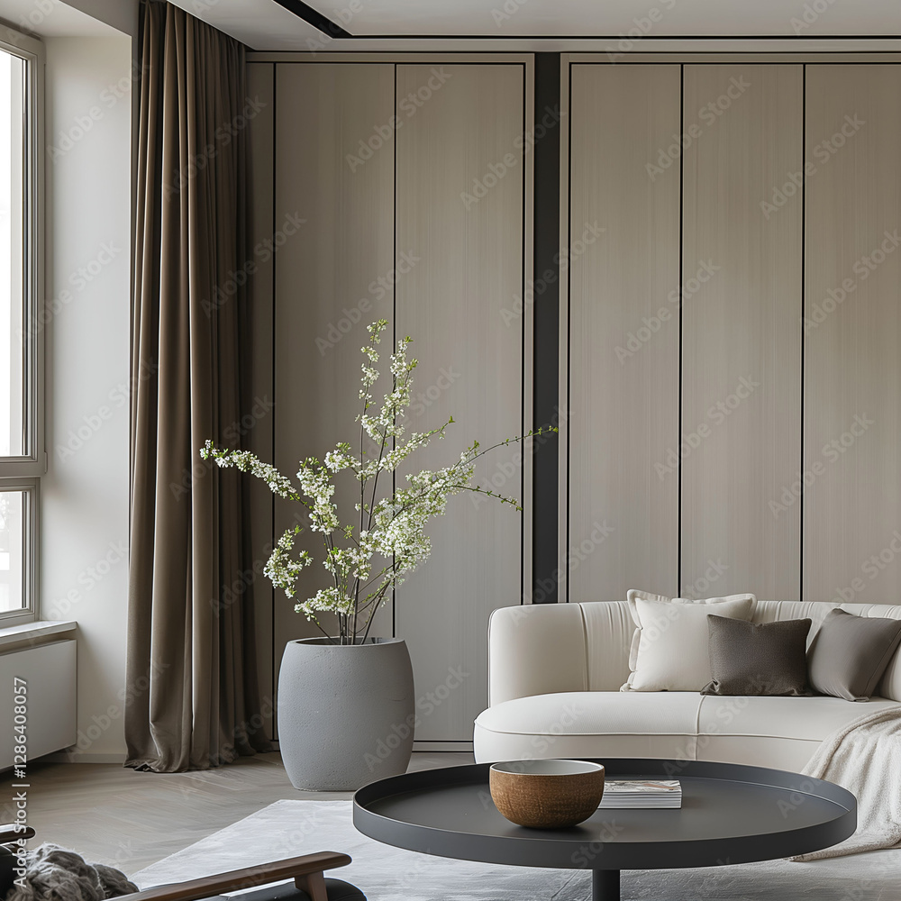 Aesthetic beautiful elegant minimalist modern interior design. Clear mock up empty wall for decoration in the apartment. Copy space in the room. Aesthetic beautiful elegant minimalist modern interior design. Clear mock up empty wall for decoration in the apartment. Copy space in the room.