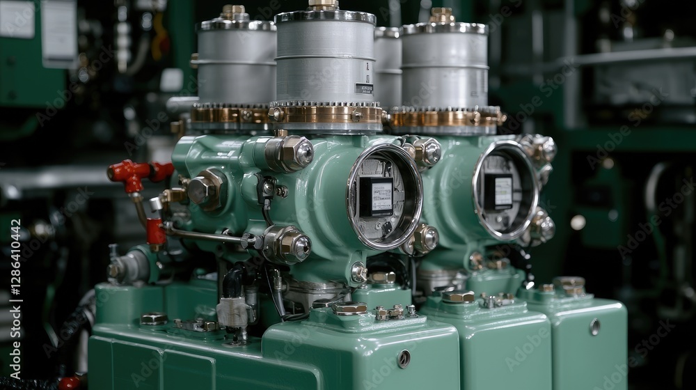 Industrial machinery components in a factory setting. Possible use Stock photo for industrial catalog or educational material Industrial machinery components in a factory setting. Possible use Stock photo for industrial catalog or educational material