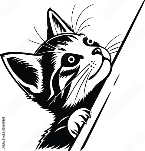 A Cute cat seeing up silhowttes design