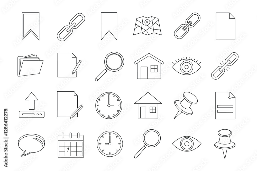 editable line art of project icon set on white background editable line art of project icon set on white background
