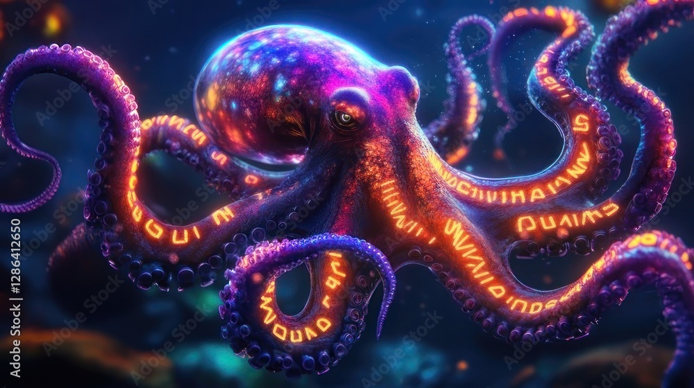 Glowing Octopus in Neon Deep Sea Glowing Octopus in Neon Deep Sea