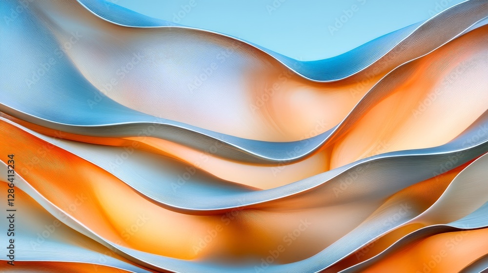 Obraz premium Abstract metallic and copper fluid waves creating a dynamic composition with reflective textures and undulating motion evoking futuristic elegance in a modern artistic digital rendering