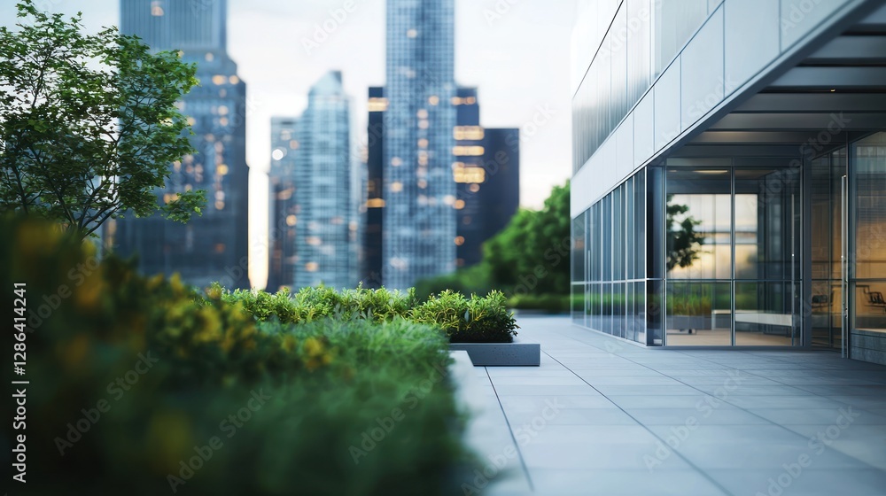 Fototapeta premium Urban Oasis: Modern Architecture Meets Rooftop Greenery