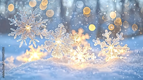 Winter Holiday Background with Snowflakes and Bokeh Lights for Christmas Season