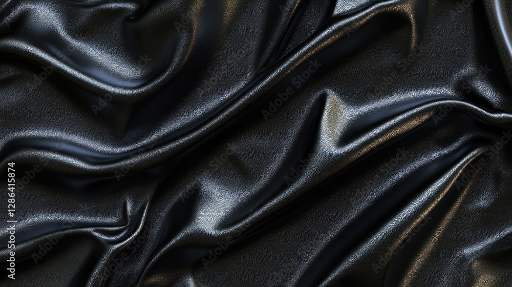 Fototapeta premium Detailed black fabric texture background with natural wrinkles and soft highlights, wallpaper AI generated image