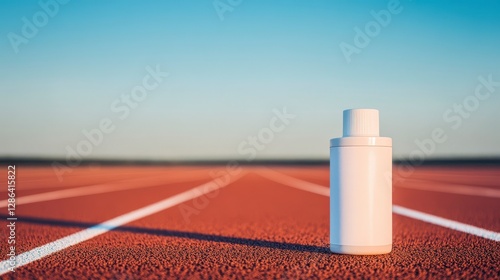 Deodorant Roll-On Bottle on Empty Athletic Track Surface