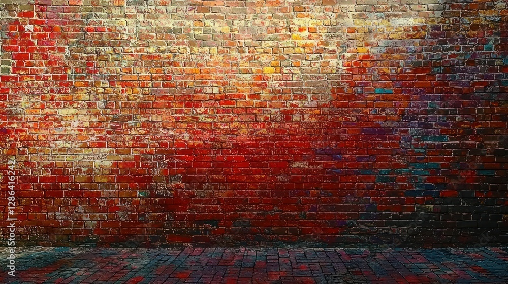Obraz premium A vibrant red brick wall under sunlight, casting dramatic shadows.
