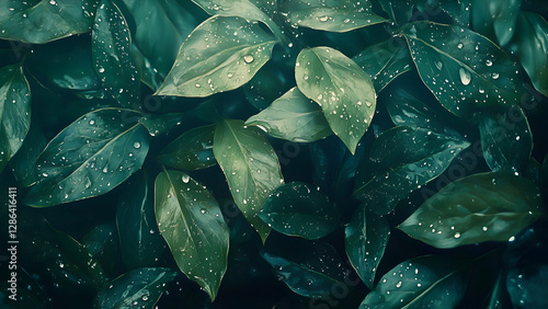  A high-resolution close-up of lush green fern leaves bathed in soft morning sunlight, glistening with fresh dewdrops. Ideal for eco-friendly branding, wellness concepts, meditation, and organic-theme