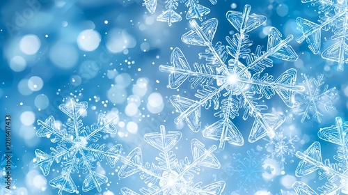Winter Snowflake Background with Blue Bokeh Lights for Festive Season Design