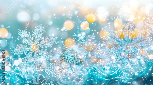 Winter Snowflake Background with Bokeh Lights for Christmas and New Year