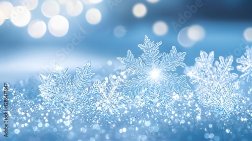 Winter Snowflake Background with Bokeh Lights for Christmas Holiday Season