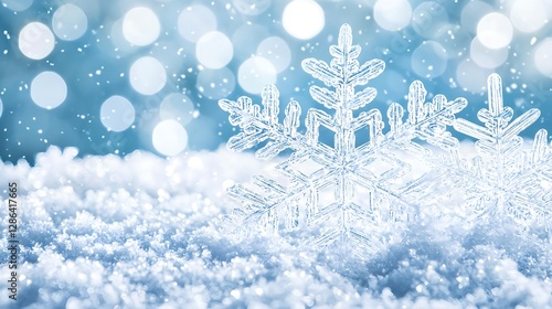 Winter Snowflake Background with Bokeh Lights for Christmas Holiday Season