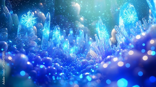 Winter Snowflake Crystal Landscape Background - Festive Holiday Season Abstract