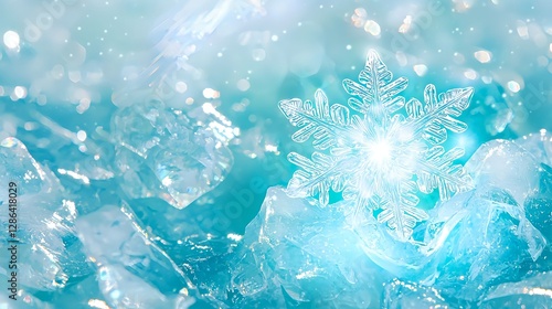 Winter Snowflake Ice Background. Festive Holiday Season.