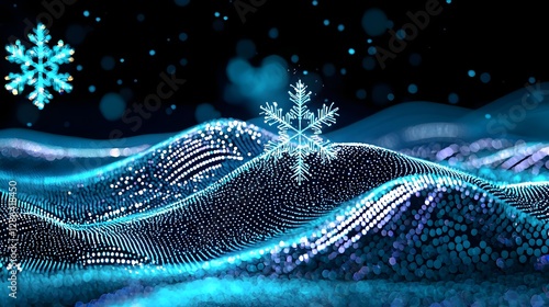 Winter Snowflakes Background with Abstract Technology Landscape for Christmas and Holiday Season