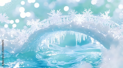 Winter Water Ice Crystal Snowflake Background for Seasonal Holiday and Vacation Concept