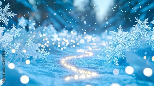 Winter Wonderland Background with Snowflakes and Bokeh Lights for Christmas Holiday
