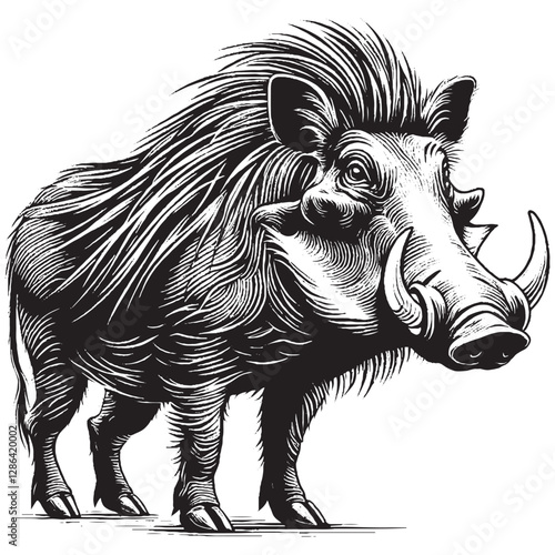 warthog vector black and white on a white background