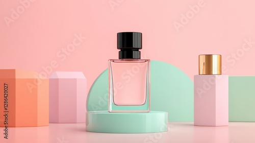 Ultra Modern Perfume Display with Geometric Shapes and Colors