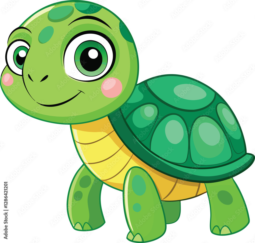 Fototapeta premium Cute Green Cartoon Turtle Illustration for Children and Decoration