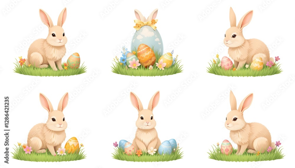 Set of Easter bunny and egg isolated in white background. Set of Easter bunny and egg isolated in white background.
