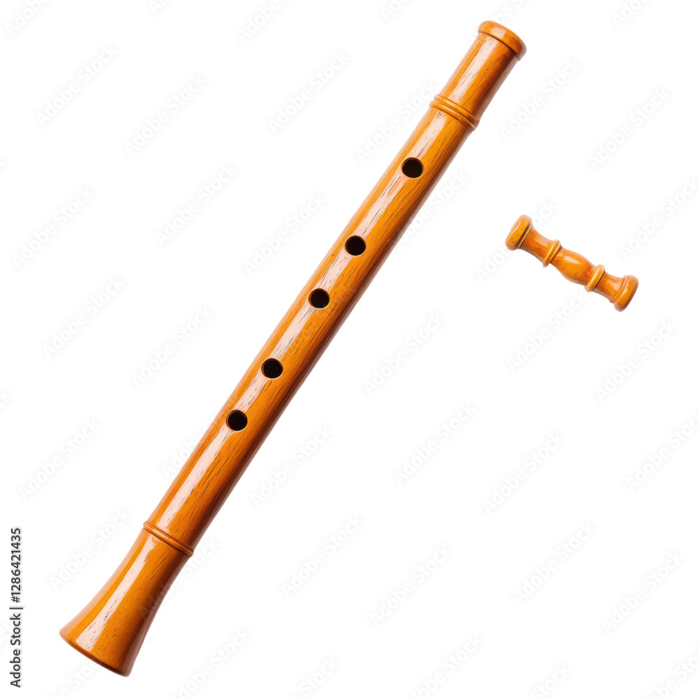 Naklejka premium Wooden recorder instrument for music, School supplies, isolated on transparent background