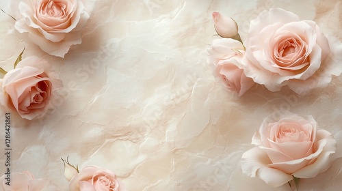 Elegant Roses: Delicate, light-pink roses, artfully arranged on a soft, textural surface, evoking feelings of romance and elegance.