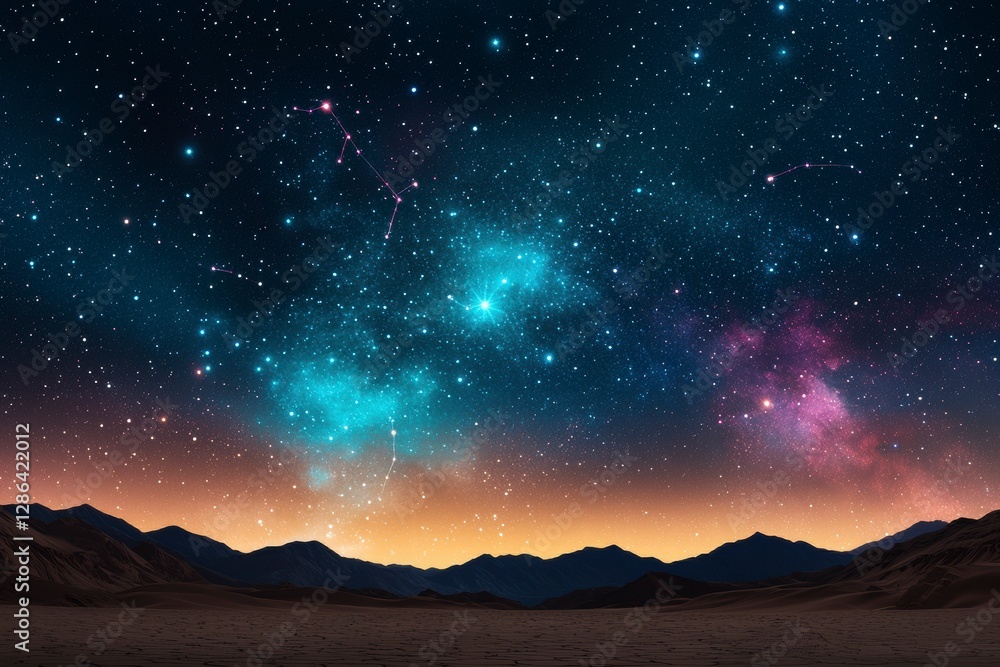 Obraz premium Vast Desert Landscape Under a Cosmic Sky at Dawn