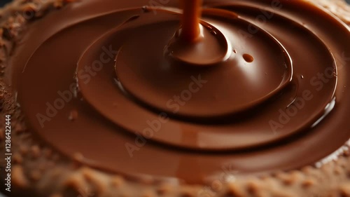 Rich chocolate pouring into a creamy liquid, perfect for dessert lovers and food enthusiasts.