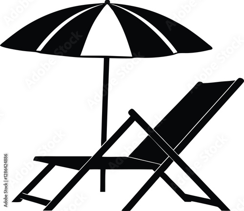 Beach chair silhouette vector, Beach  umbrella and chair icon vector
