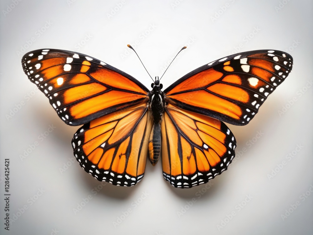 Fototapeta premium Monarch Butterfly Monochrome Photography: Striking Orange & Black Wings on White