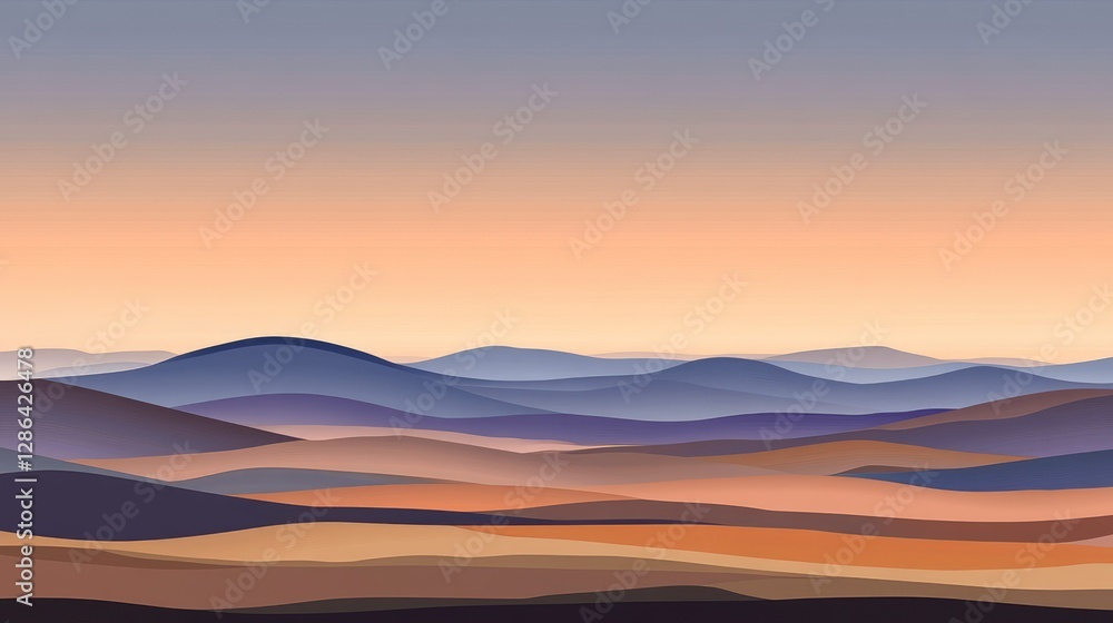 Obraz premium Serene landscape with layered mountains at sunset, showcasing soft colors and tranquil atmosphere