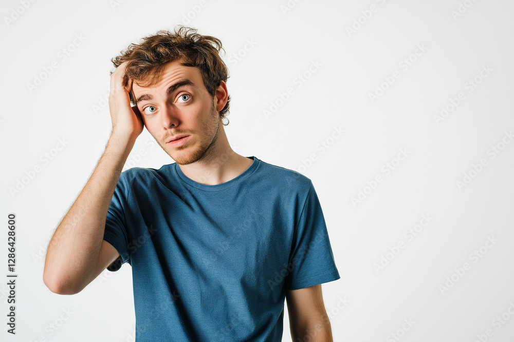 Handsome young man with a painful headache expression Handsome young man with a painful headache expression