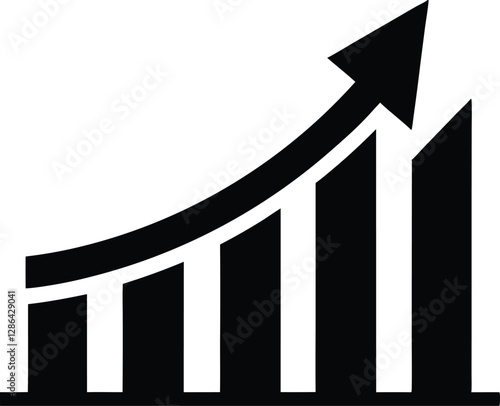 Financial upward growth arrow chart silhouette, business success growth, and profit vector icon