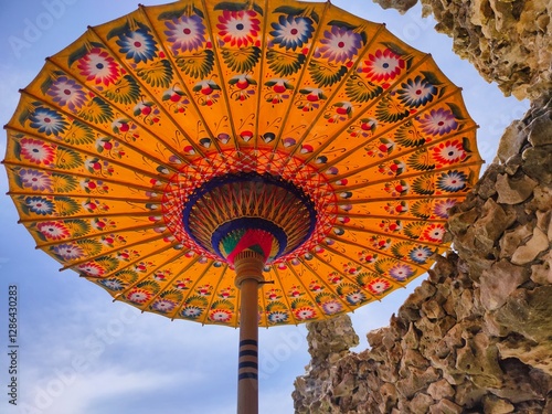 Colorful traditional handmade umbrella in Ubud on Bali Island, Indonesia