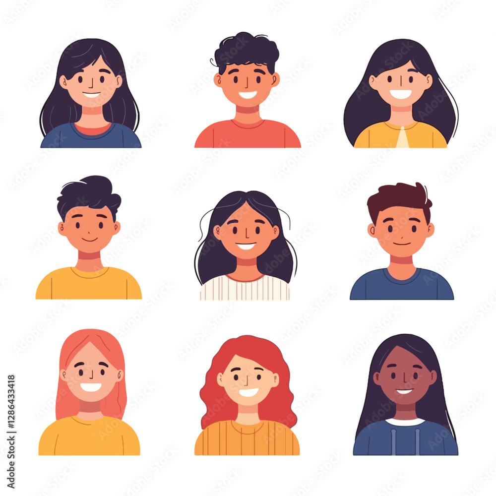 Fototapeta premium Vector illustration of people avatars in a flat design style on a white background